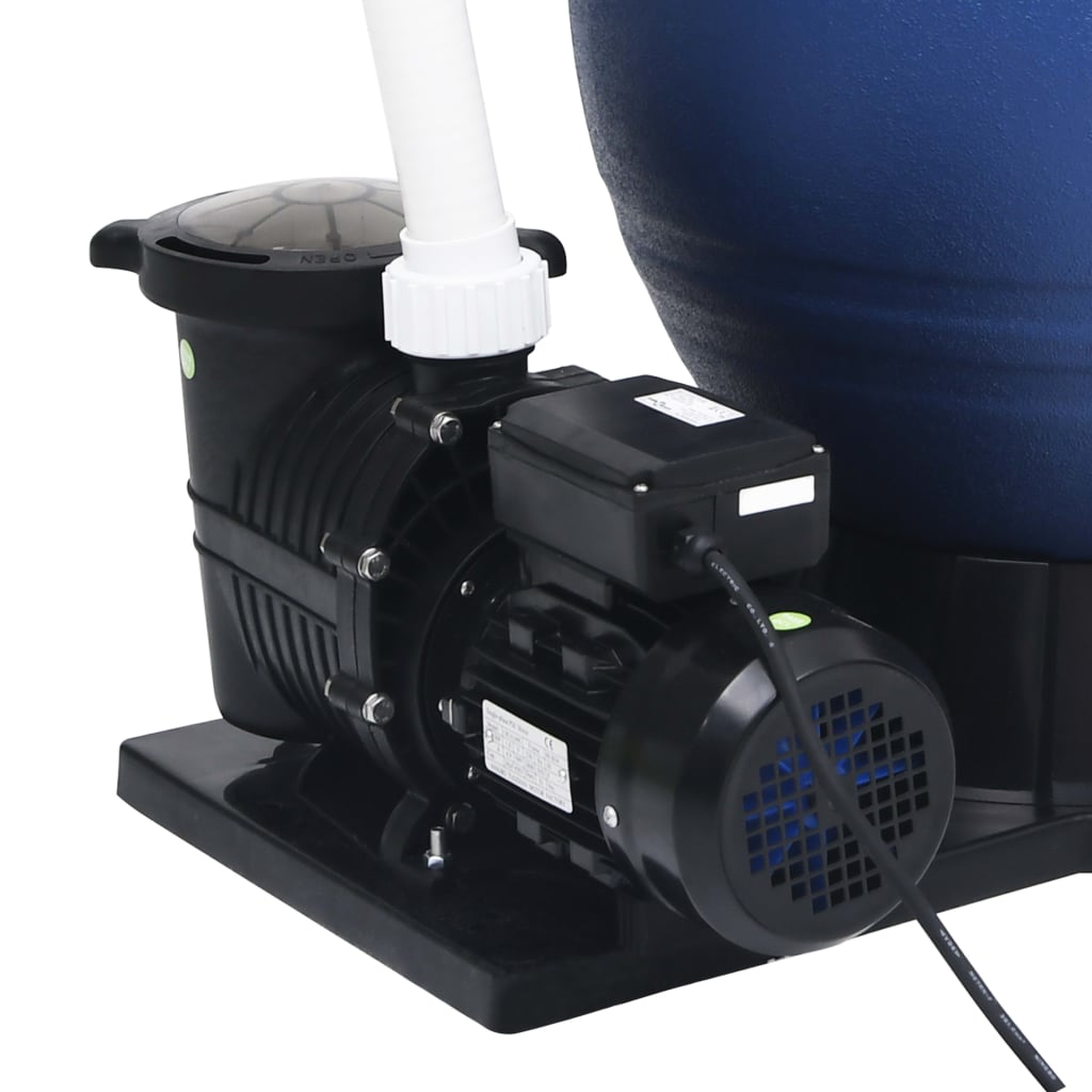 vidaXL Пясъчен филтър със 7-пътен вентил и 1000 W помпа, синьо и черно