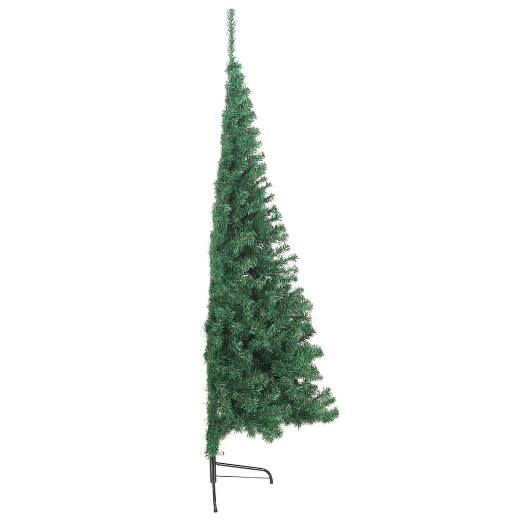 vidaXL Изкуствена половин коледна елха със стойка, зелена, 180 см, PVC