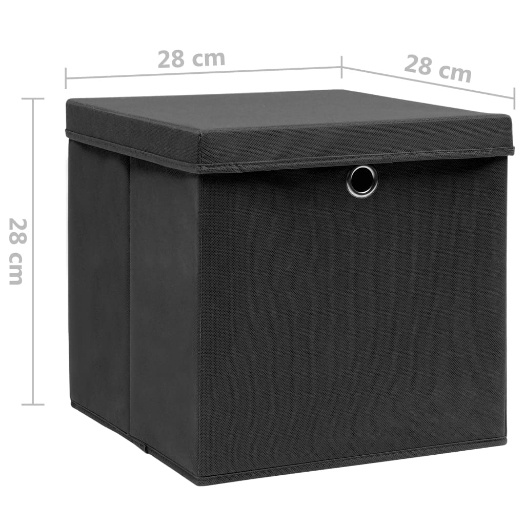 vidaXL Кутии за съхранение с капаци 4 бр 28x28x28 см черни