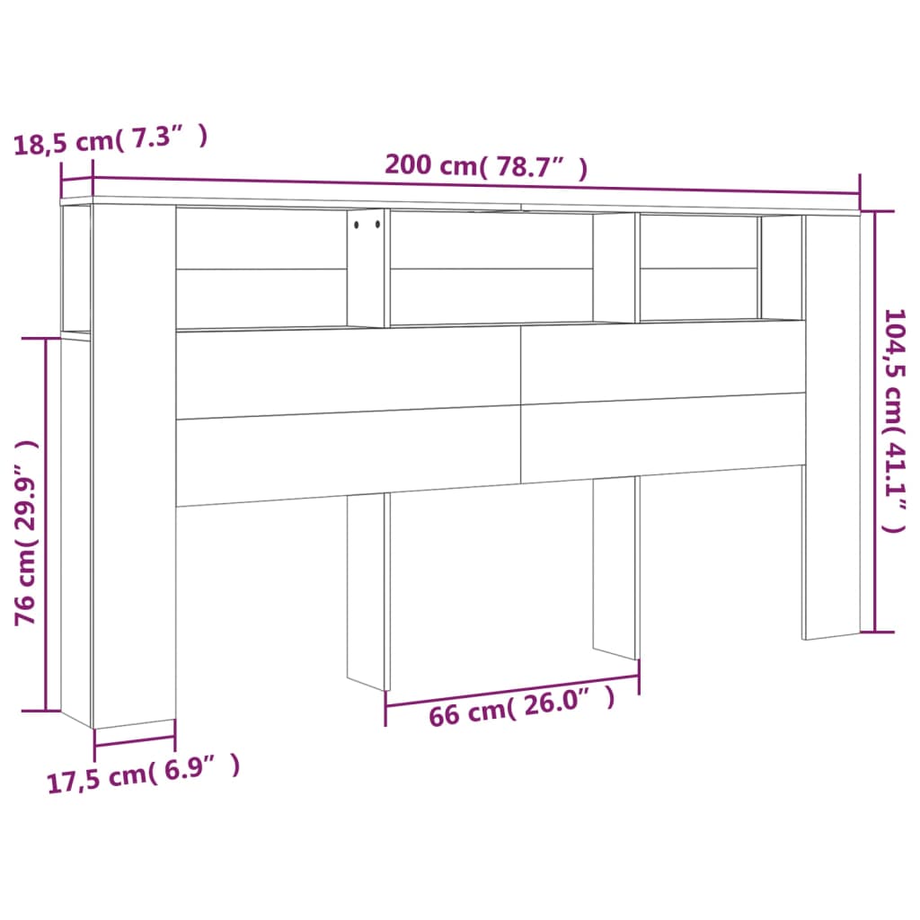 vidaXL Табла за легло тип шкаф, сив сонома, 200x18,5x104,5 см