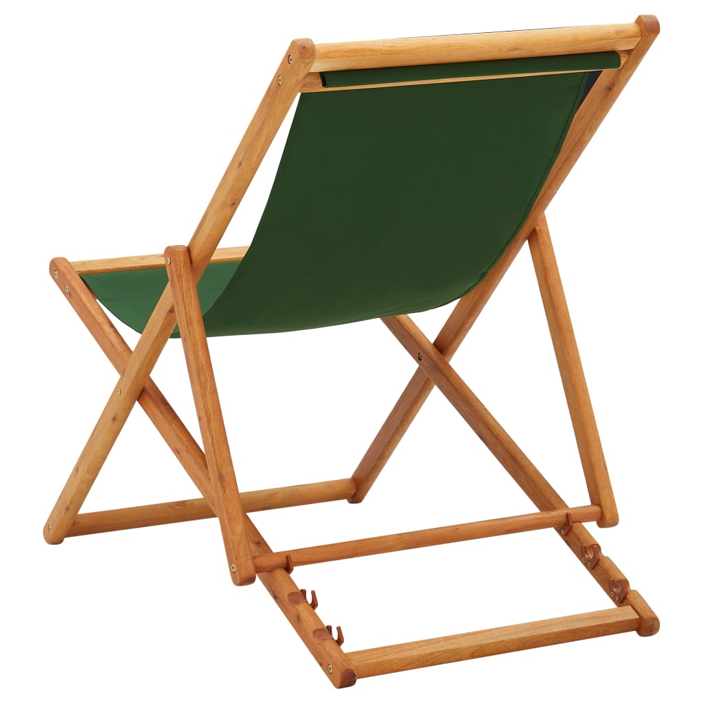 vidaXL Сгъваем плажен стол, евкалиптово дърво и текстил, зелен