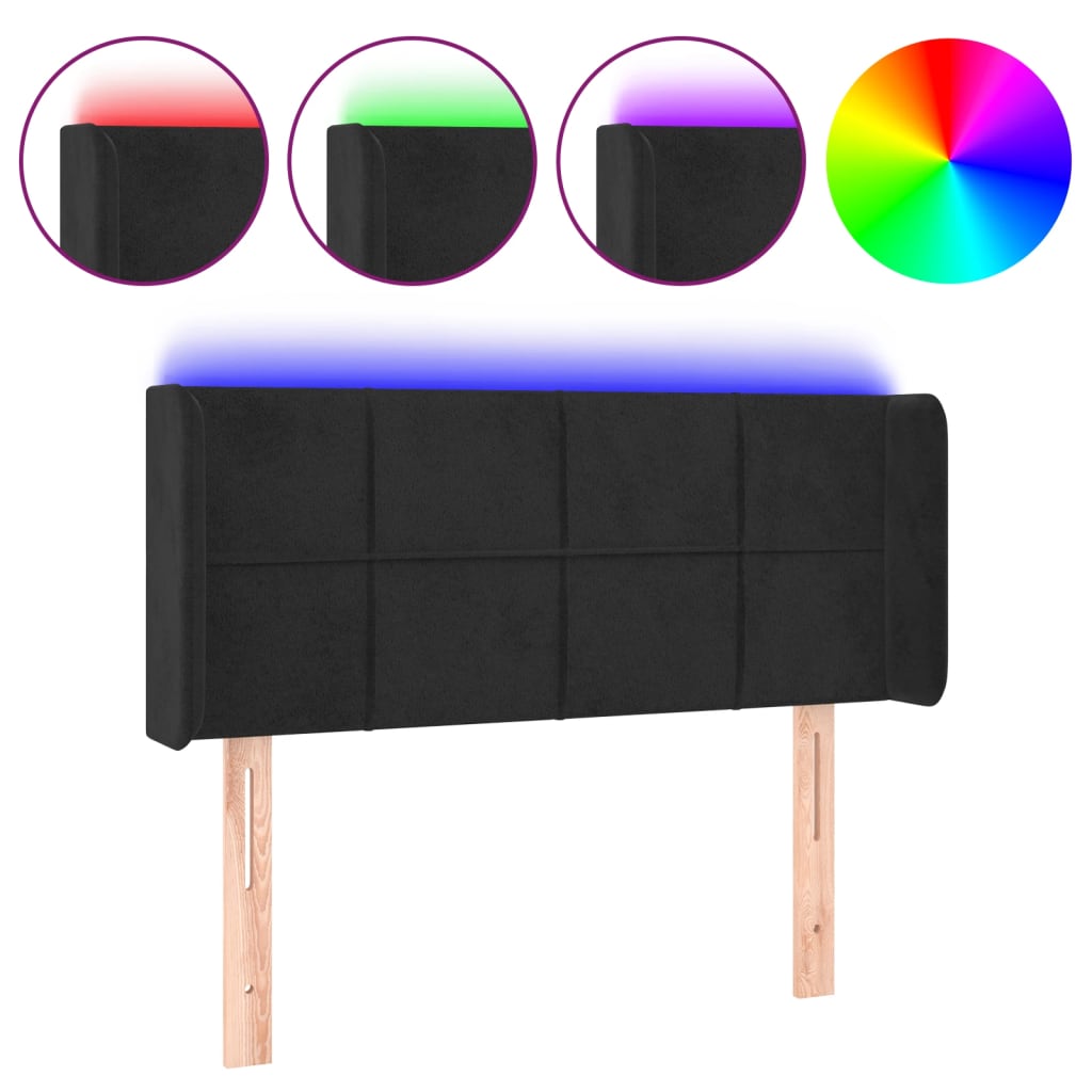 vidaXL LED горна табла за легло, черна, 83x16x78/88 см, кадифе
