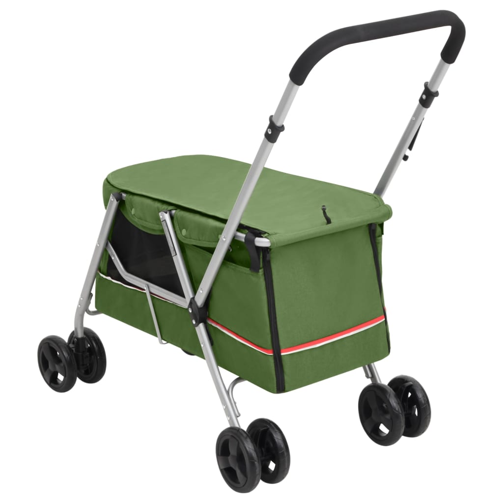 vidaXL Сгъваема количка за кучета, зелена, 100x49x96 см, ленен плат