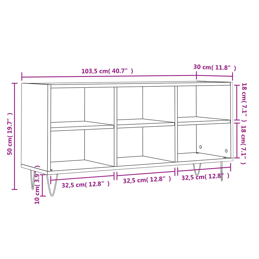 vidaXL ТB шкаф, бетонно сив, 103,5x30x50 см, инженерно дърво