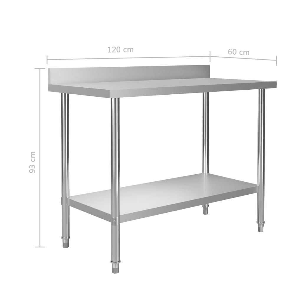 vidaXL Кухненска работна маса с панел 120x60x93 см неръждаема стомана