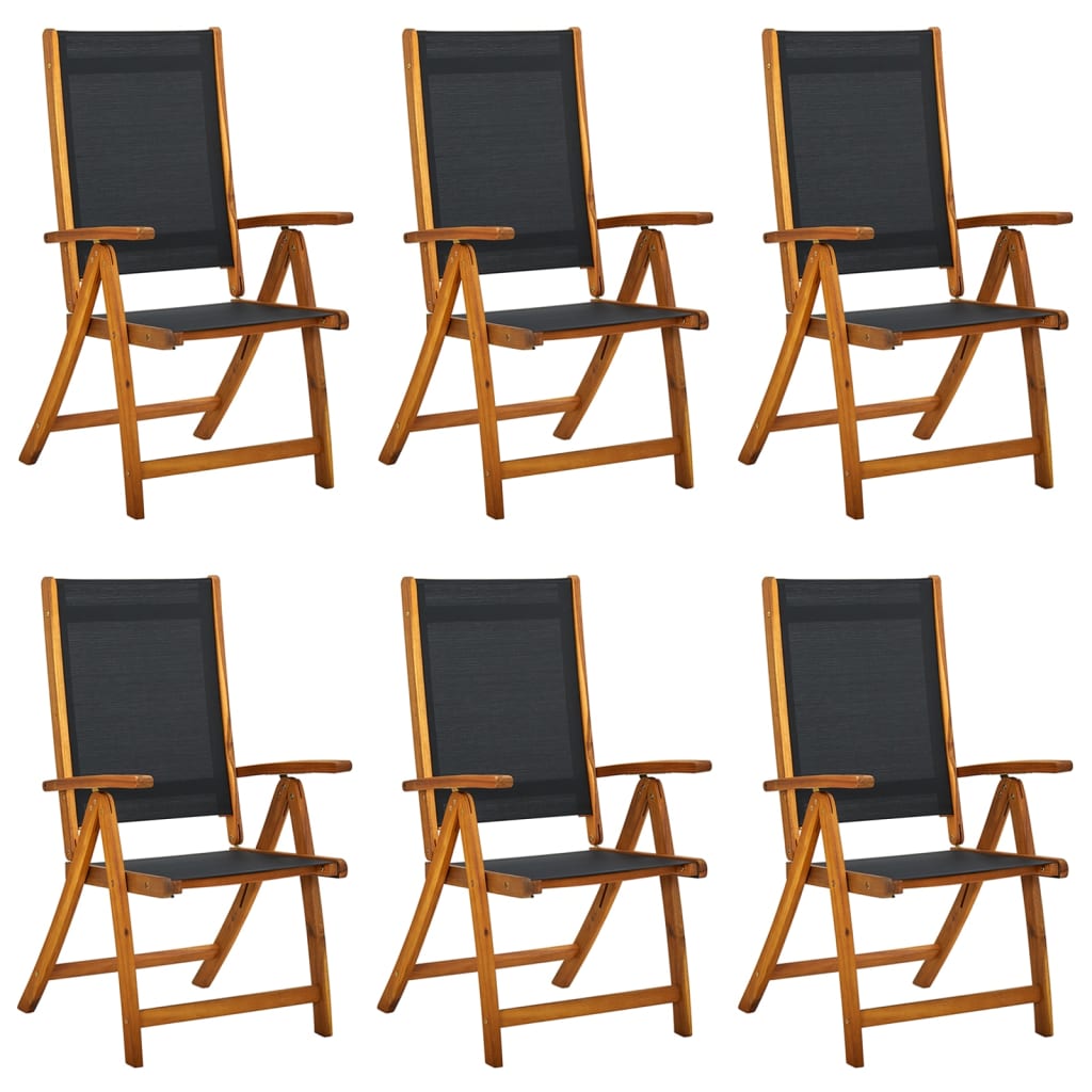 vidaXL Сгъваеми градински столове, 6 бр, акация масив и textilene