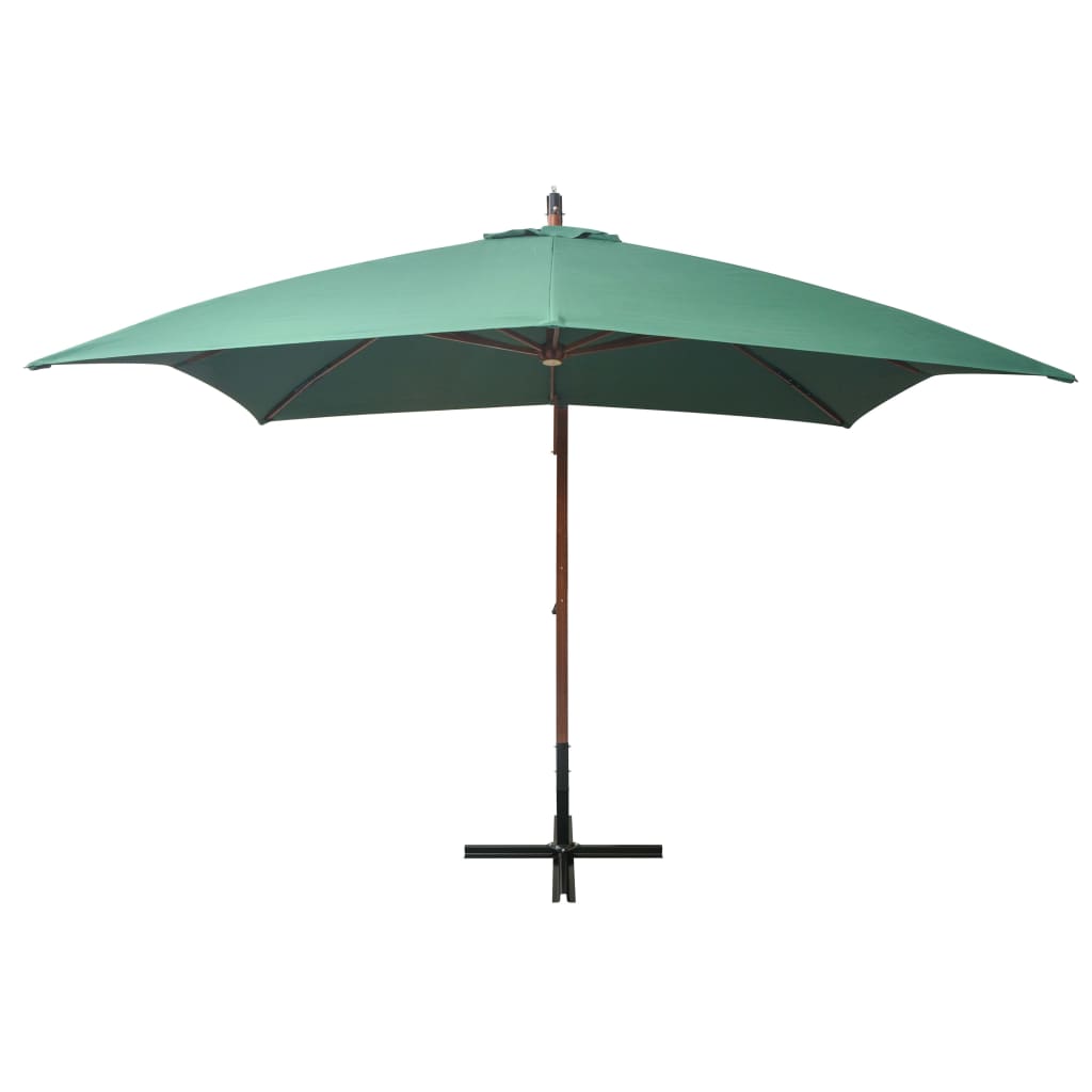vidaXL Висящ чадър за слънце, 300x300 см, дървен прът, зелен