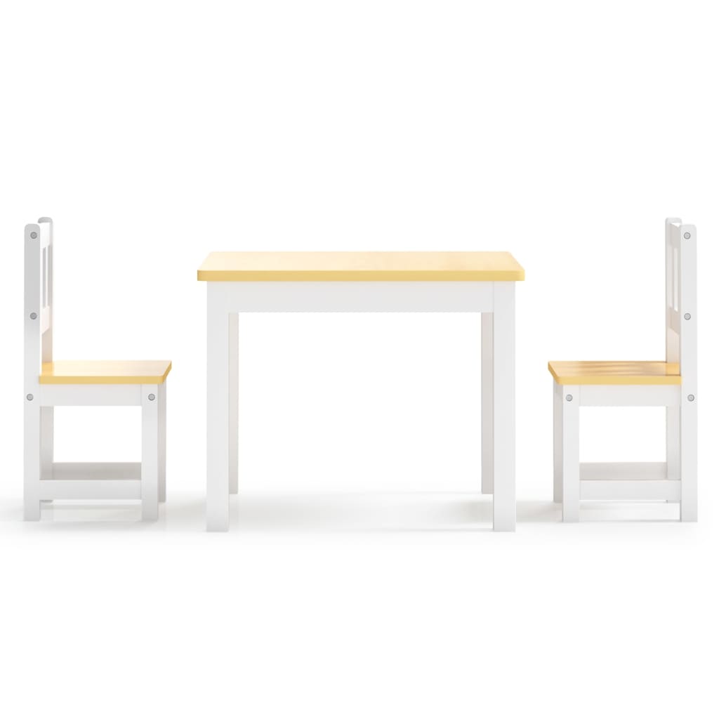vidaXL Детски комплект от 3 части маса и столове бяло и бежово МДФ