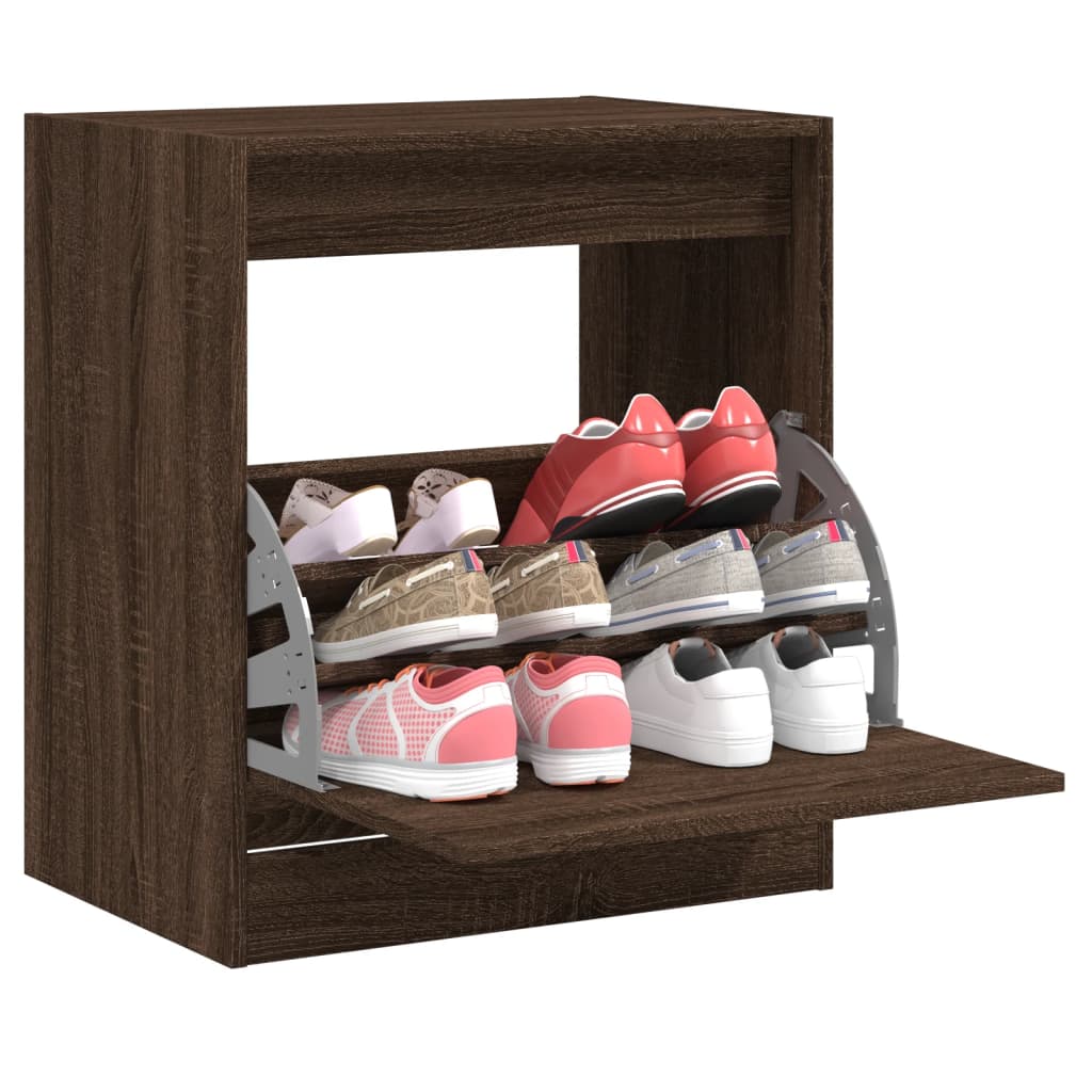 vidaXL Шкаф за обувки, кафяв дъб, 60x42x69 см, инженерно дърво