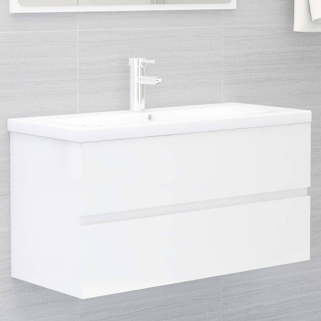 vidaXL Долен шкаф за мивка, бял гланц, 90x38,5x45 см, ПДЧ