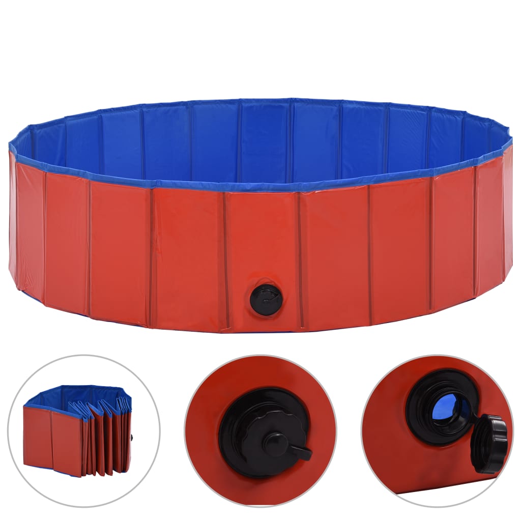vidaXL Сгъваем басейн за кучета, червен, 120x30 см, PVC