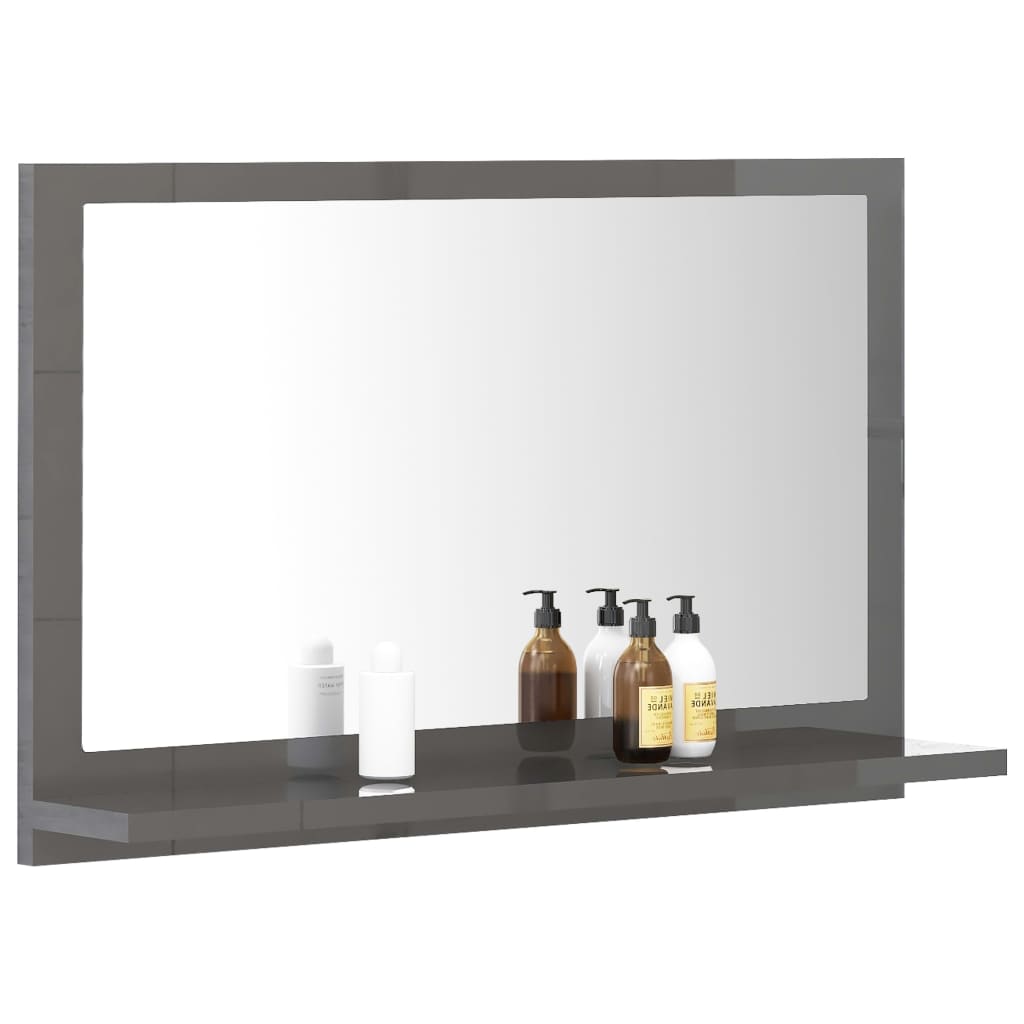 vidaXL Огледало за баня, сив гланц, 60x10,5x37 см, ПДЧ