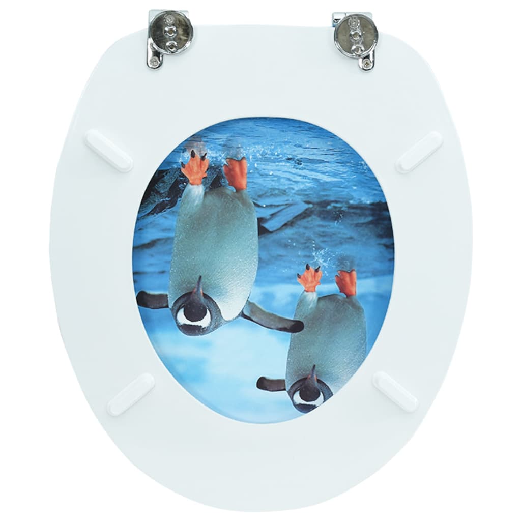 vidaXL WC тоалетна седалка с капак, МДФ, дизайн пингвини