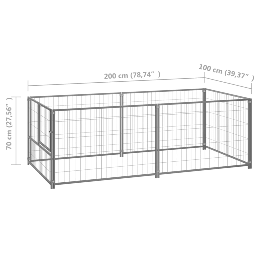 vidaXL Клетка за кучета, сребриста, 200x100x70 см, стомана