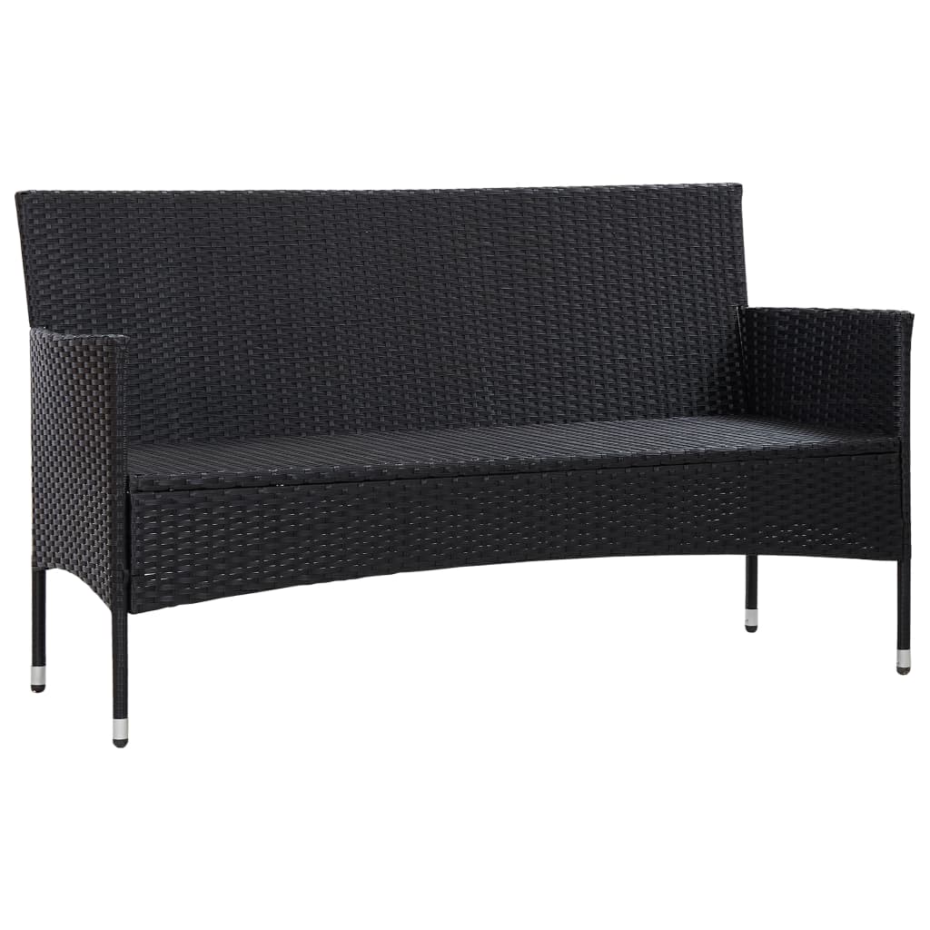 vidaXL 3-местен градински диван с възглавници, черен, полиратан