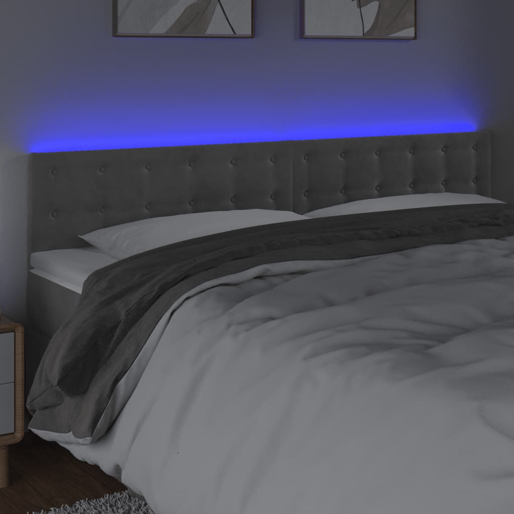 vidaXL LED горна табла за легло, светлосива, 160x5x78/88 см, кадифе