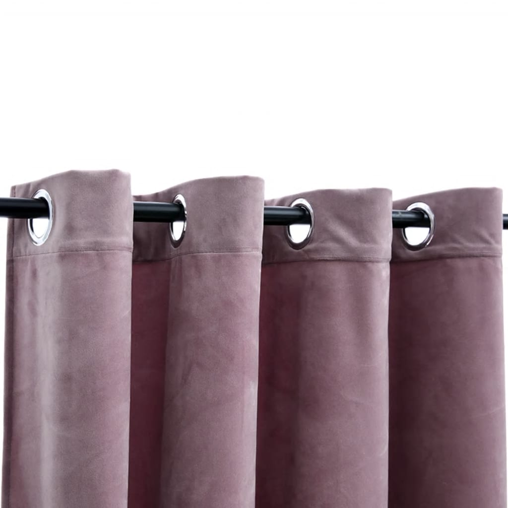 vidaXL Затъмняващи завеси с халки, 2 бр, кадифе, розови, 140x245 см