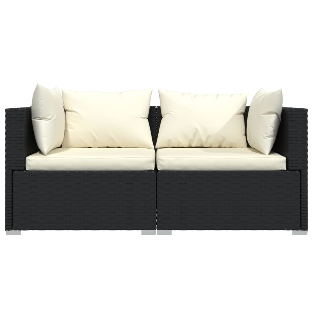 vidaXL 2-местен диван с възглавници, черен, полиратан