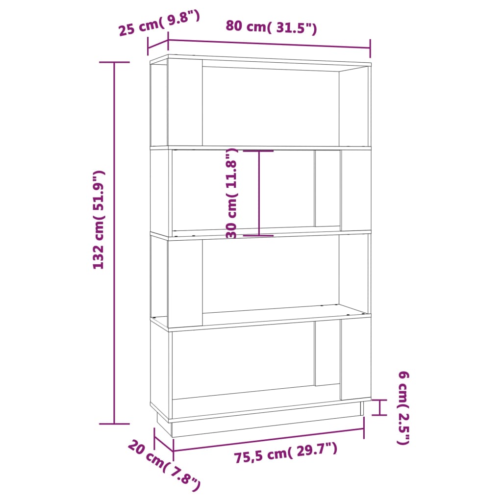 vidaXL Библиотека/разделител за стая, бяла, 80x25x132 см, бор масив