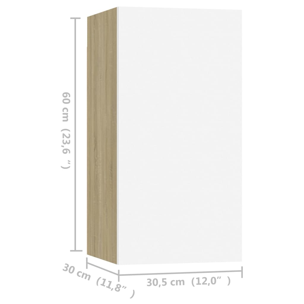 vidaXL ТВ шкафове, 2 бр, бяло и дъб сонома, 30,5x30x60 см, ПДЧ