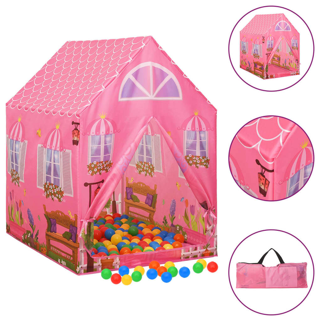 vidaXL Детска палатка за игра с 250 топки розова 69x94x104 см