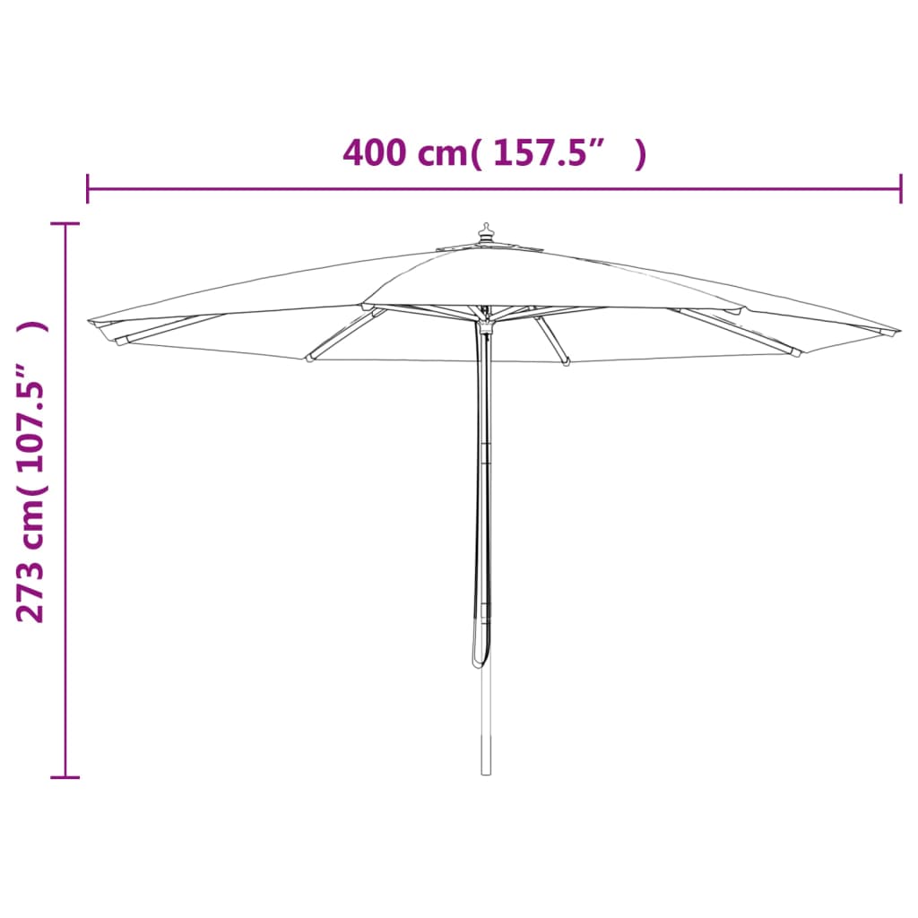 vidaXL Градински чадър с дървен прът, таупе, 400x273 см