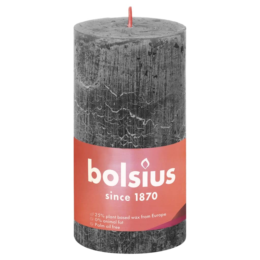 Bolsius Рустик колонни свещи Shine, 4 бр, 130x68 мм, бурно сиво