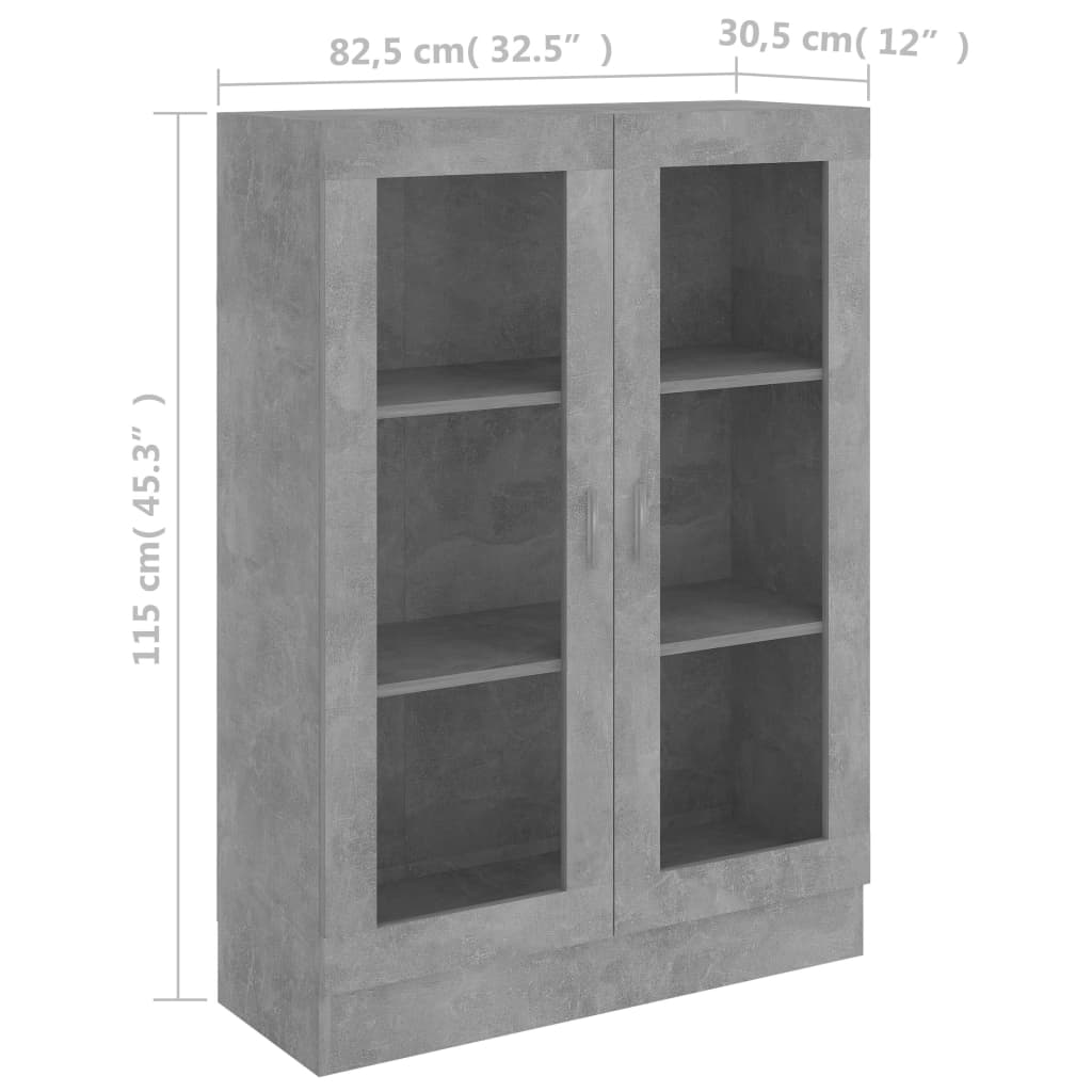 vidaXL Шкаф витрина, бетонно сив, 82,5x30,5x115 см, ПДЧ