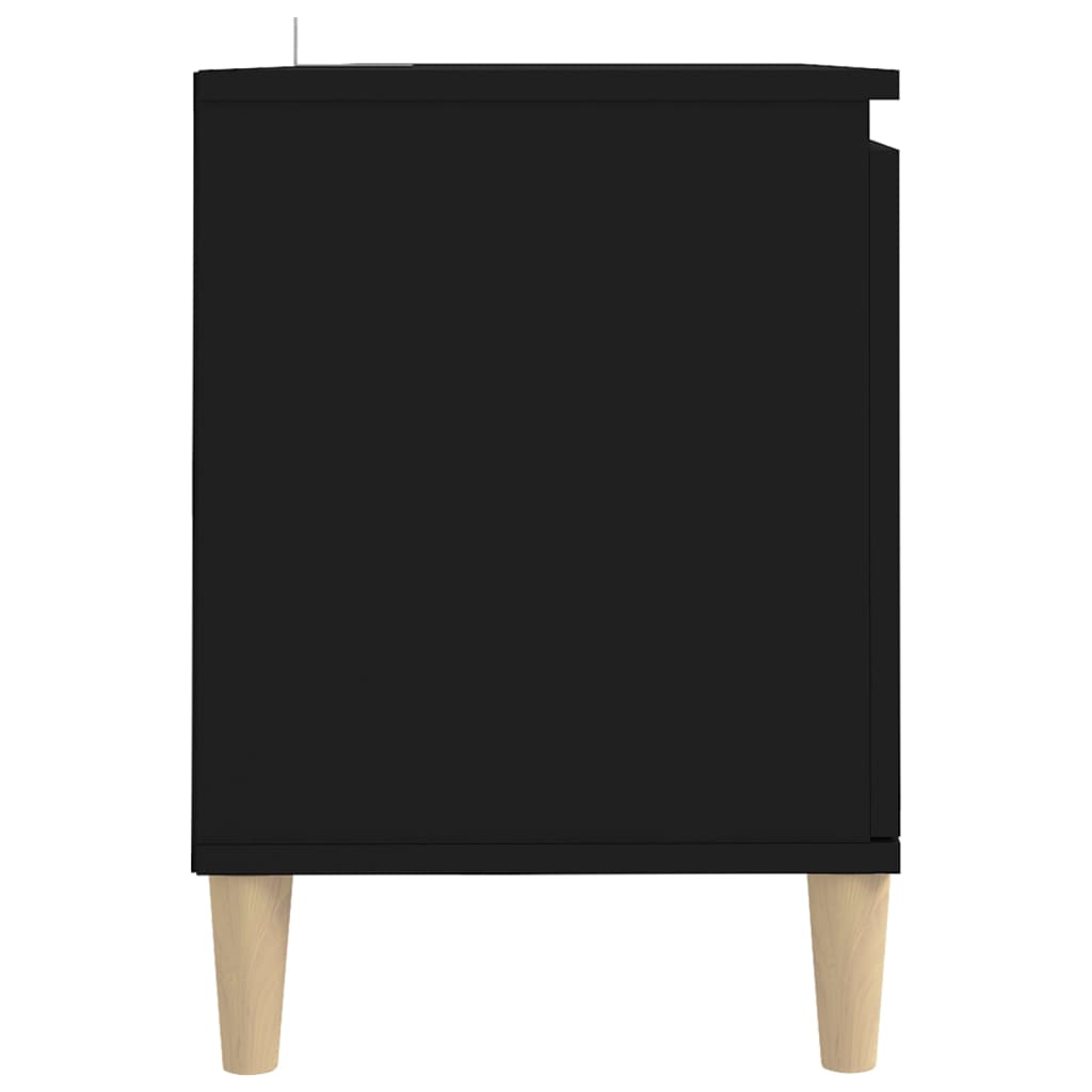 vidaXL ТВ шкаф с крака от масивно дърво, черен, 103,5x35x50 см