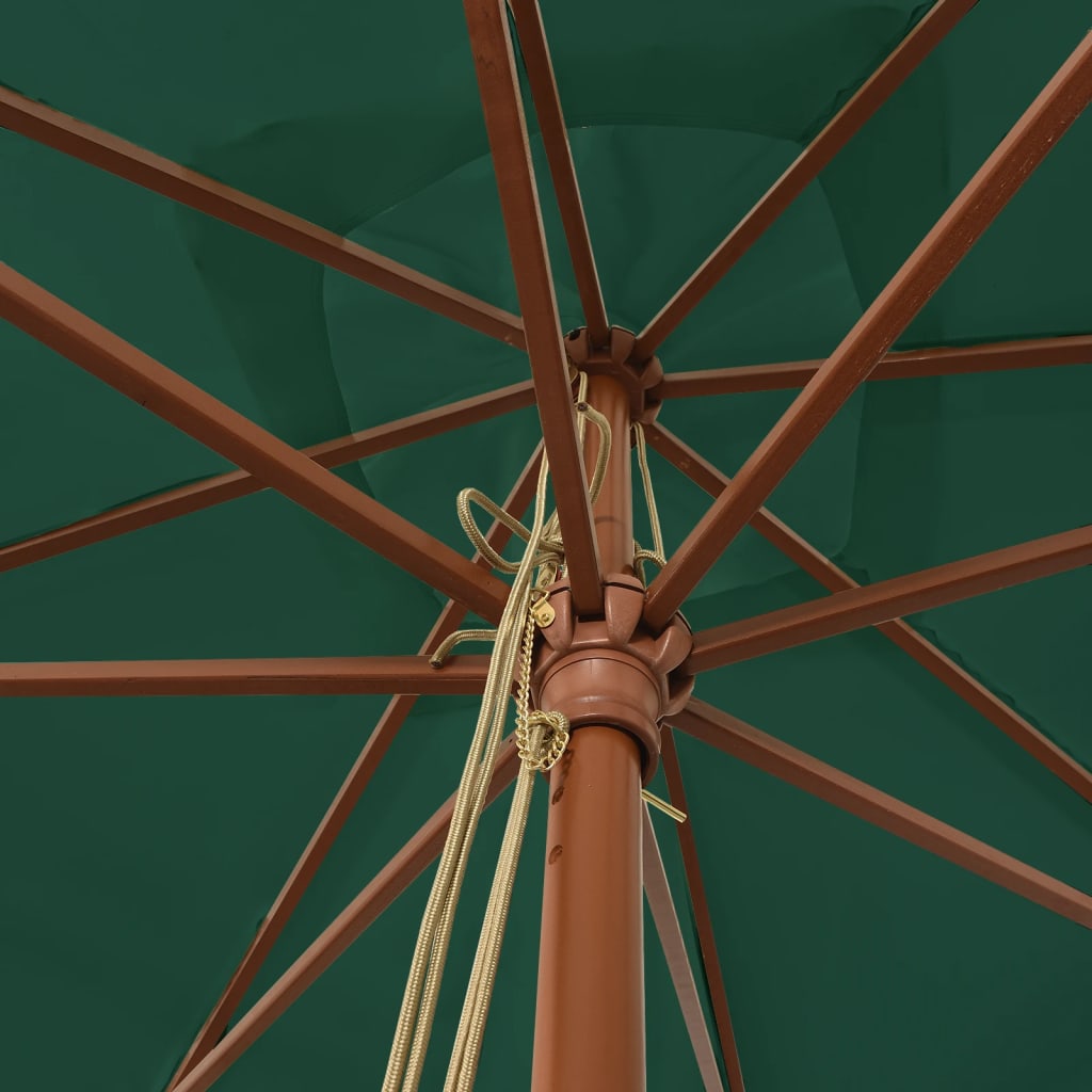 vidaXL Градински чадър с дървен прът, зелен, 300x300x273 см