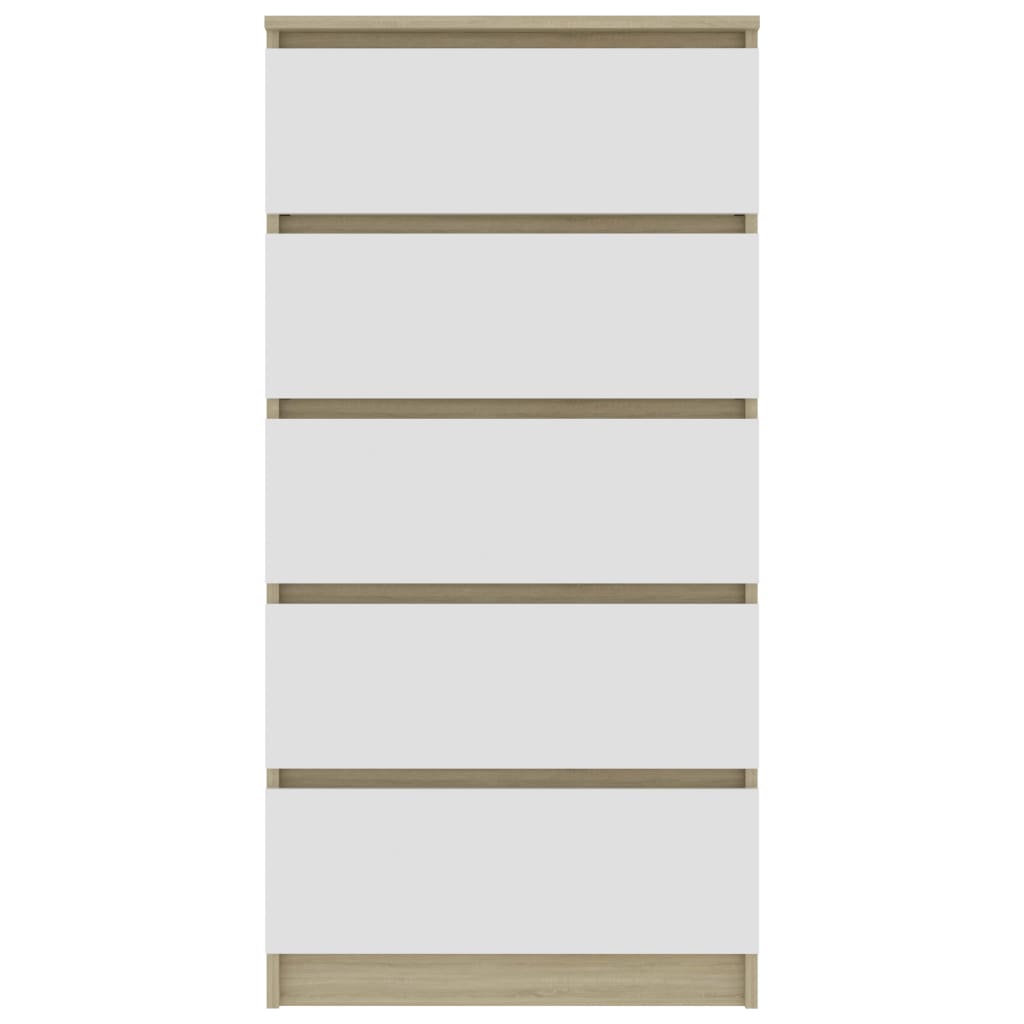 vidaXL Скрин с чекмеджета, бяло и дъб сонома, 60x35x121 см, ПДЧ
