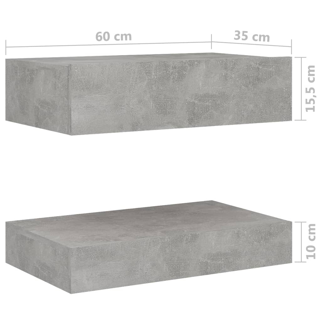 vidaXL Нощни шкафчета, 2 бр, бетонно сиви, 60x35 см, ПДЧ