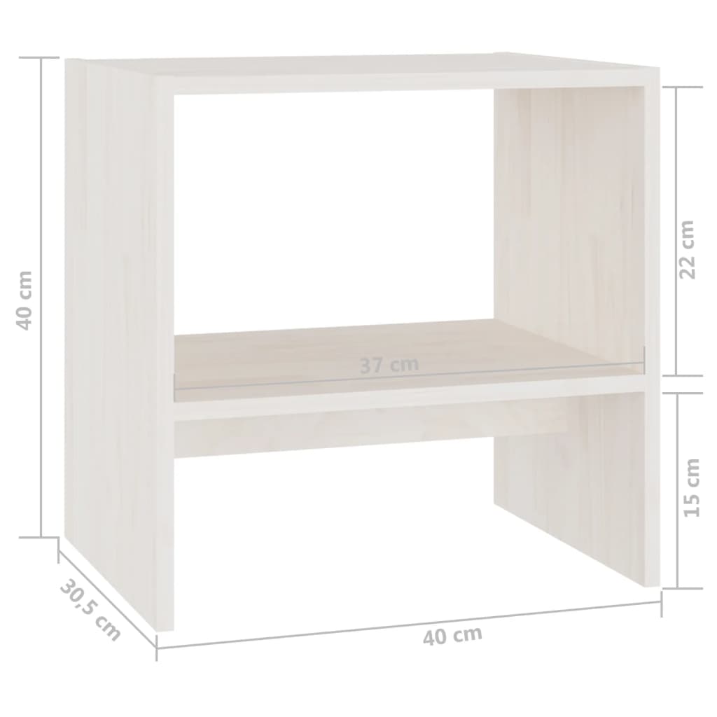 vidaXL Нощно шкафче, бяло, 40x30,5x40 см, бор масив