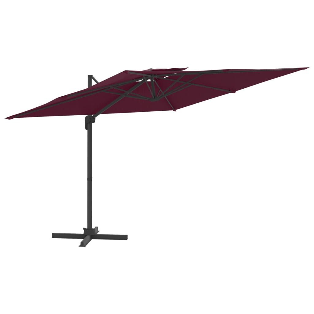 vidaXL Конзолен чадър с двоен покрив, бордо червен, 300x300 см