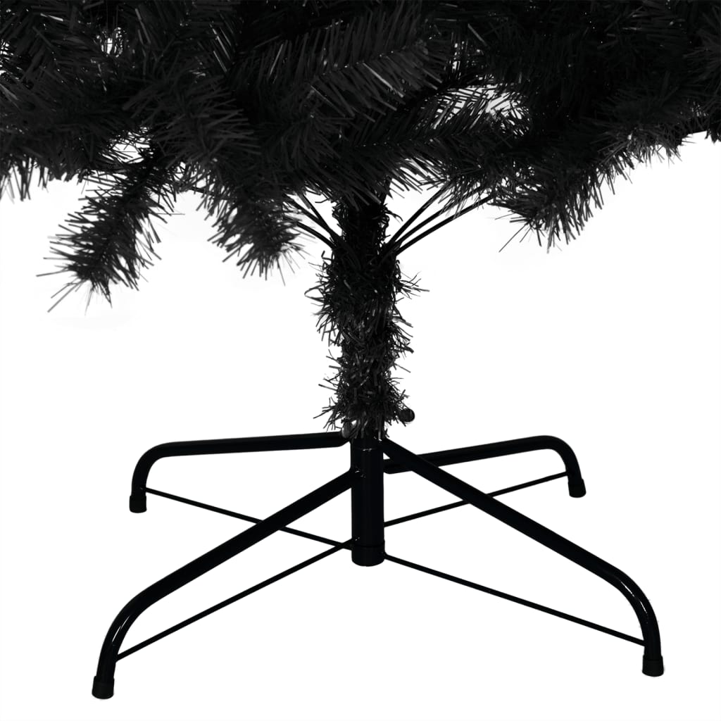 vidaXL Изкуствена коледна елха със стойка, черна, 210 см, PVC