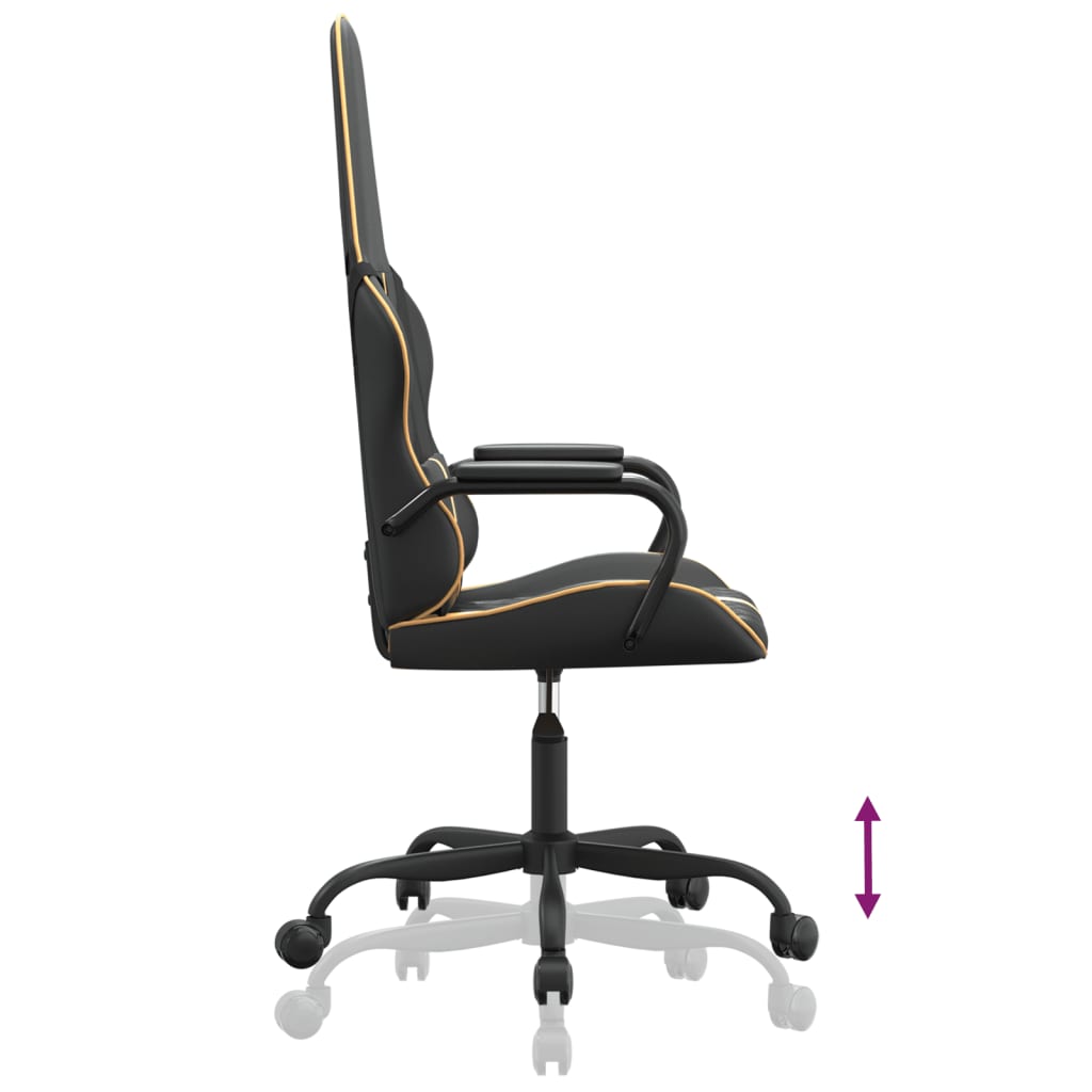vidaXL Масажен гейминг стол, златисто и черно, еко кожа