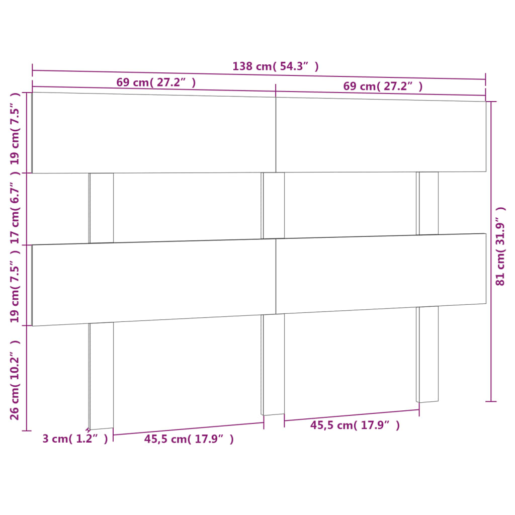 vidaXL Горна табла за легло, черна, 138x3x81 см, бор масив
