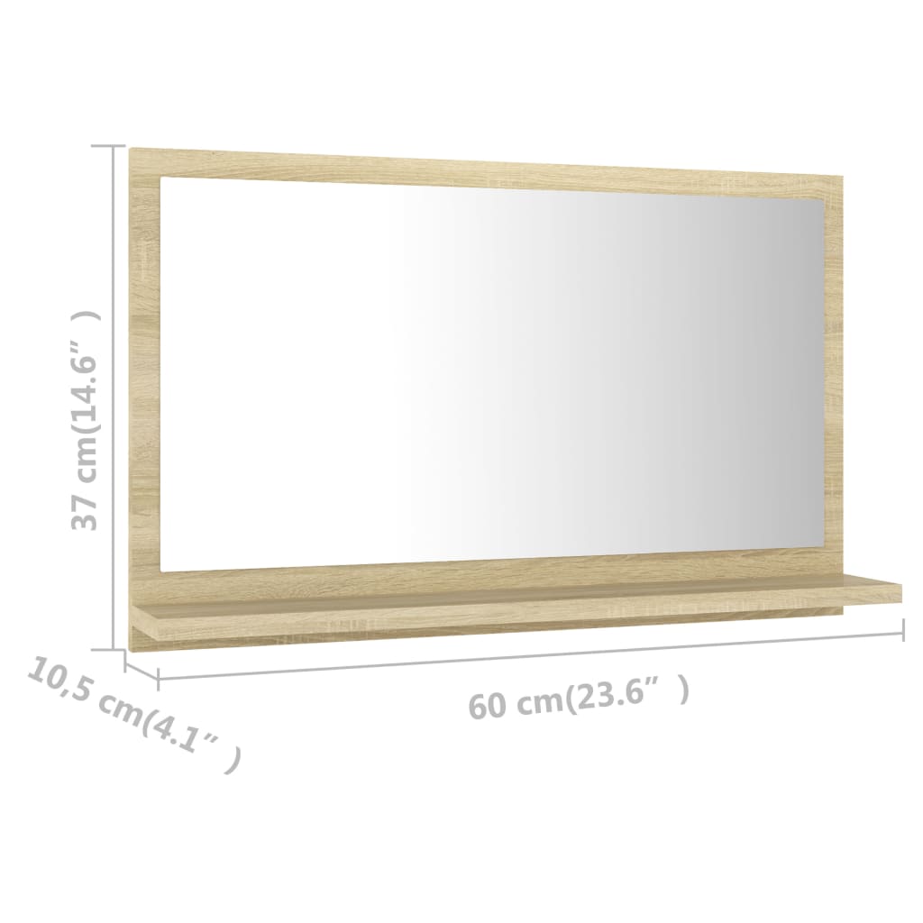 vidaXL Огледало за баня, дъб сонома, 60x10,5x37 см, ПДЧ