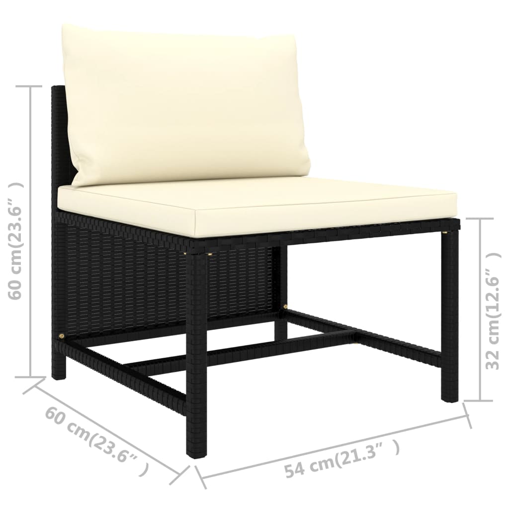 vidaXL 3-местен градински диван с възглавници, черен полиратан