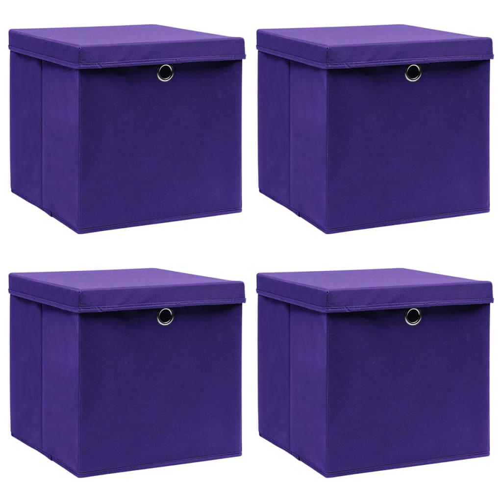 325212 vidaXL Storage Boxes with Covers 4 pcs 28x28x28 cm Purple