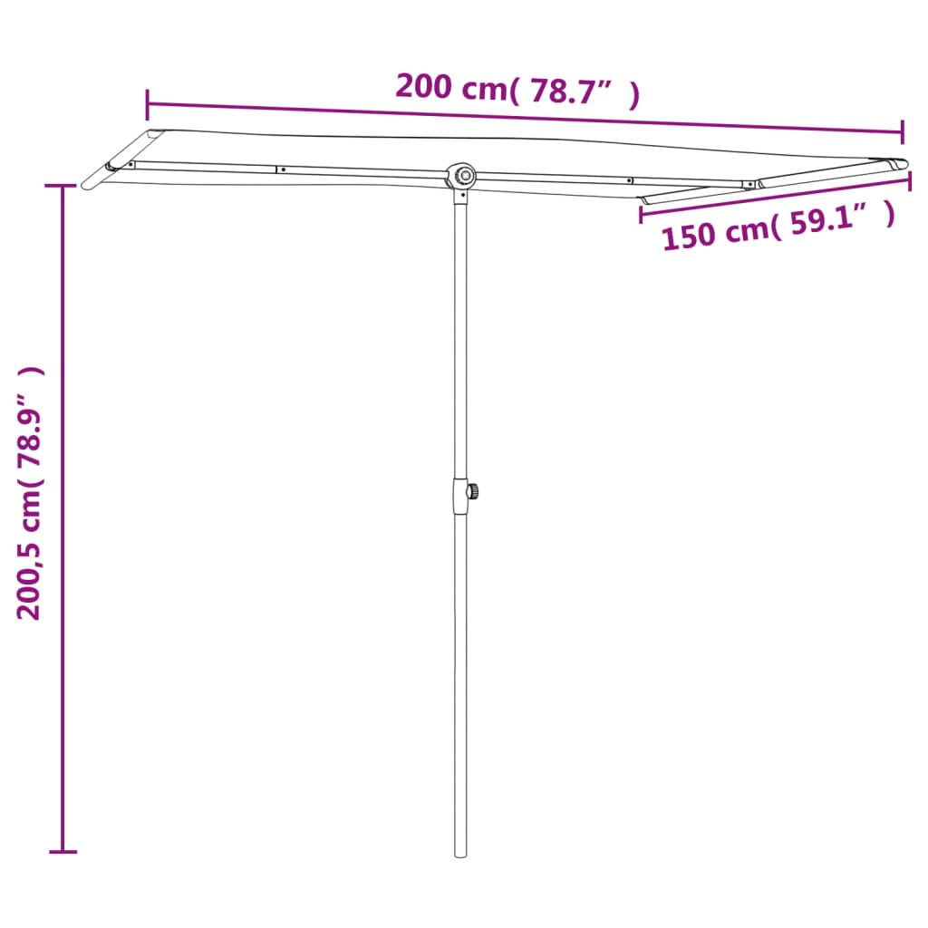 vidaXL Градински чадър с алуминиев прът, 2x1,5 м, черен