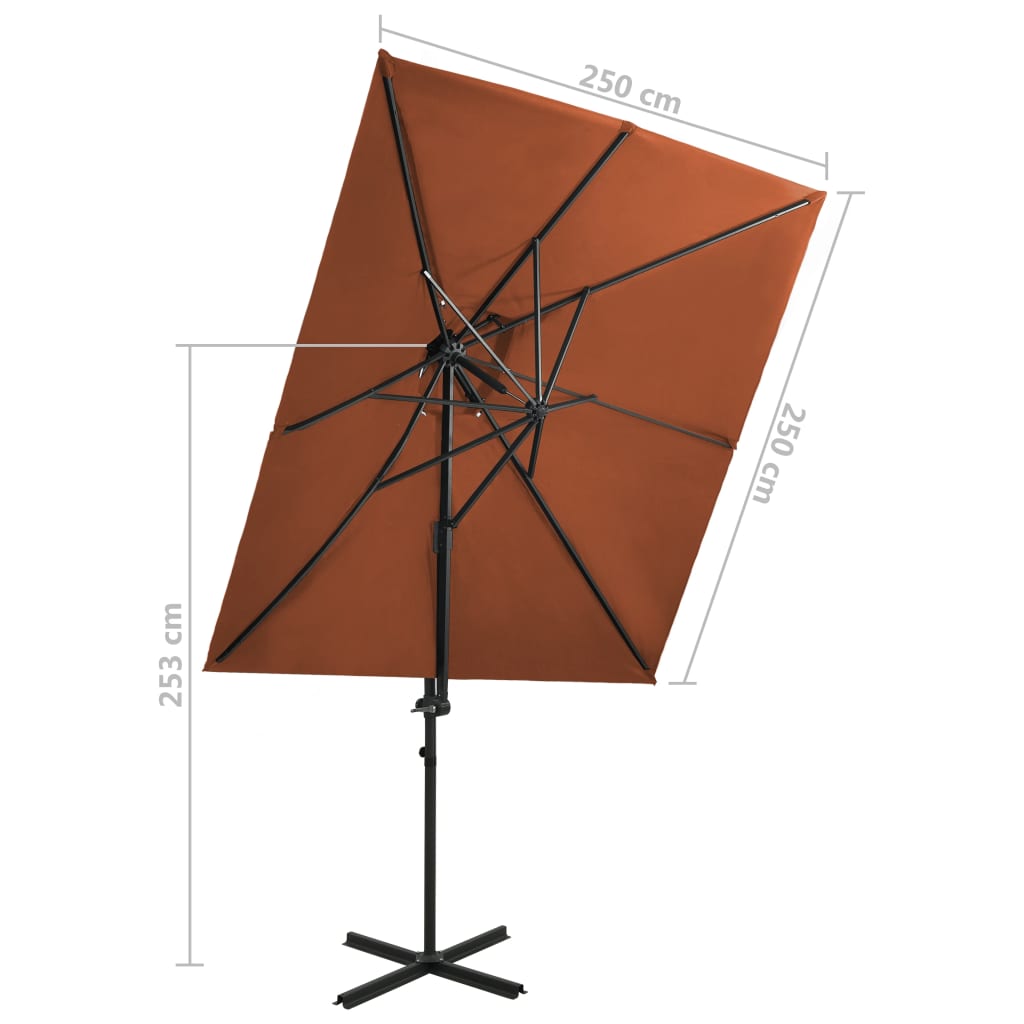 vidaXL Градински чадър чупещо рамо с двоен покрив теракота 250x250 см