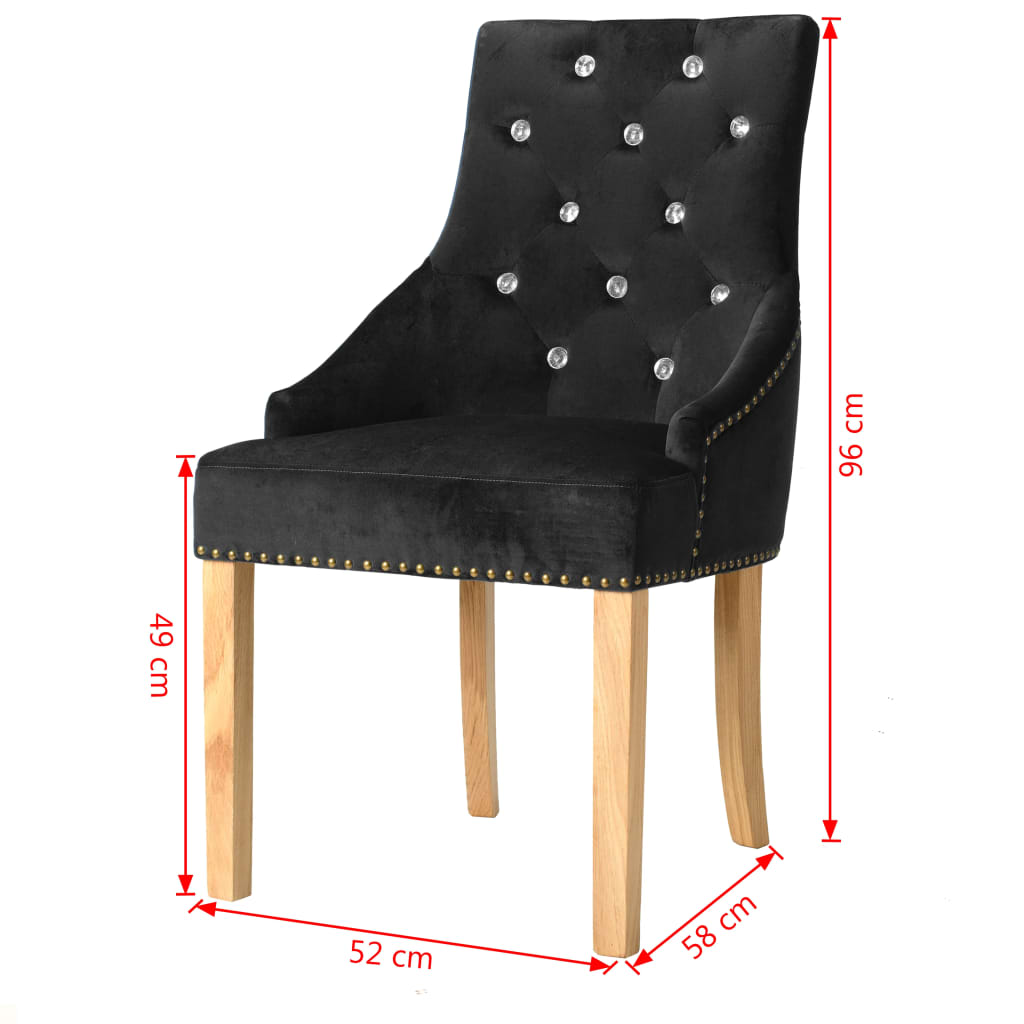 vidaXL Трапезни столове, 6 бр, черни, дъб масив и кадифе