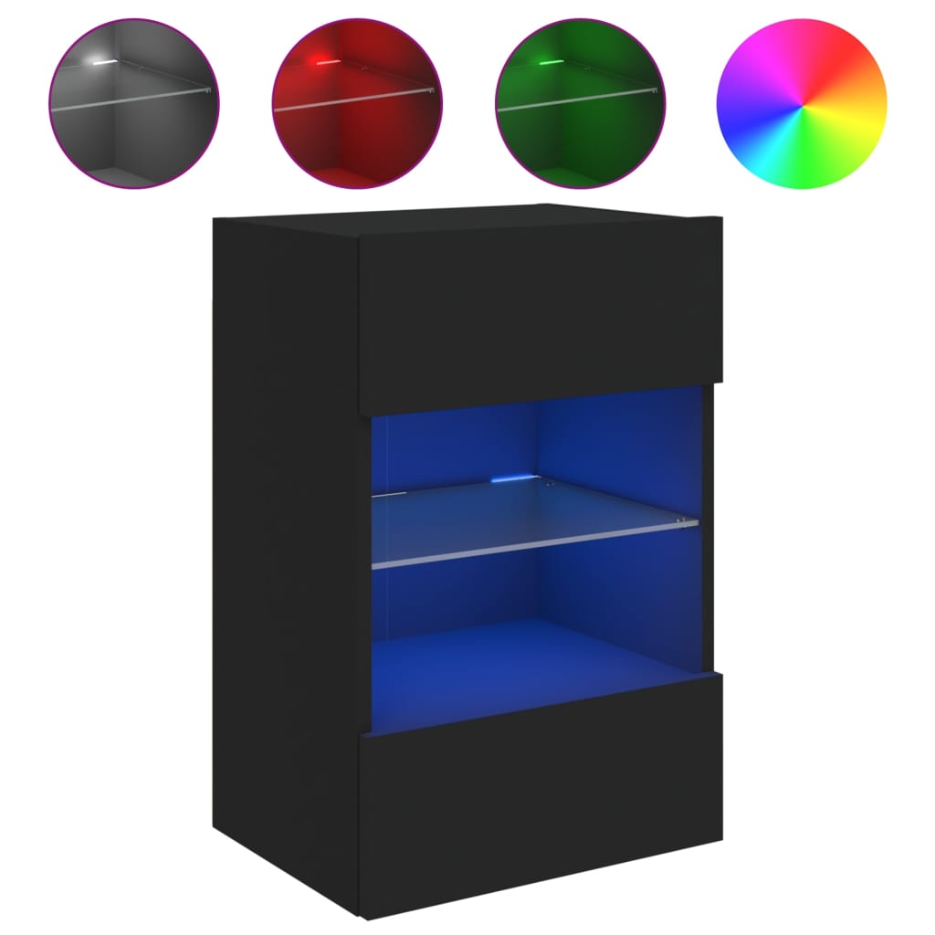 vidaXL Стенни ТВ шкафове с LED осветление, 2 бр, черни, 40x30x60,5 см