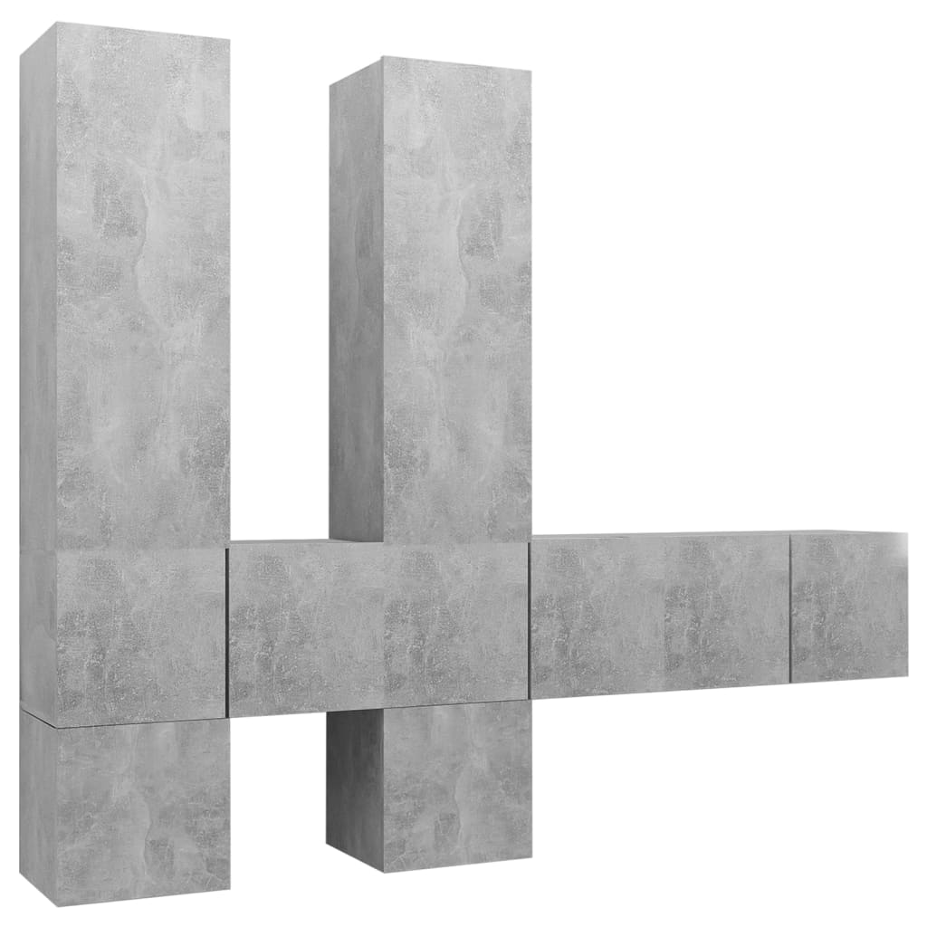 vidaXL Комплект ТВ шкафове от 7 части, бетонно сив, ПДЧ