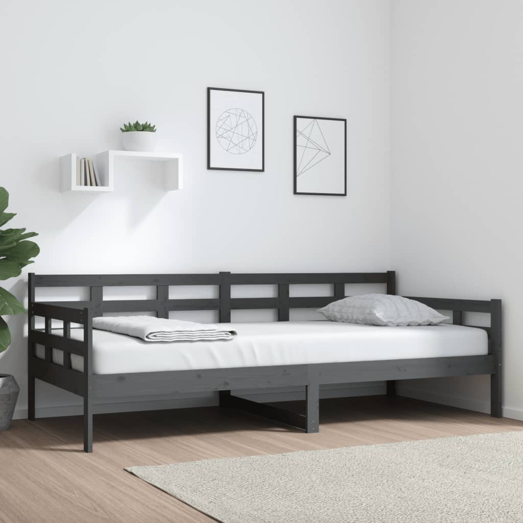 vidaXL Дневно легло, сиво, борово дърво масив, 90x200 см