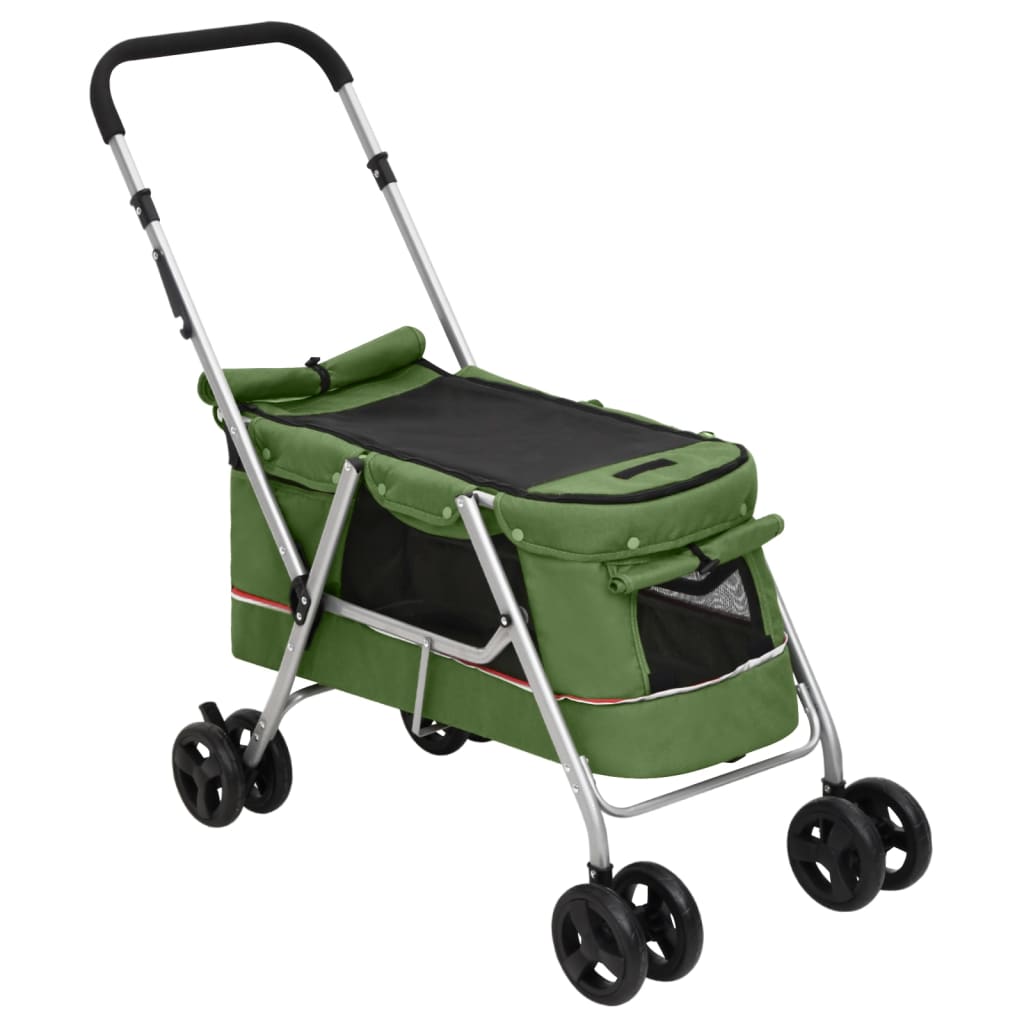 vidaXL Сгъваема количка за кучета, зелена, 100x49x96 см, ленен плат