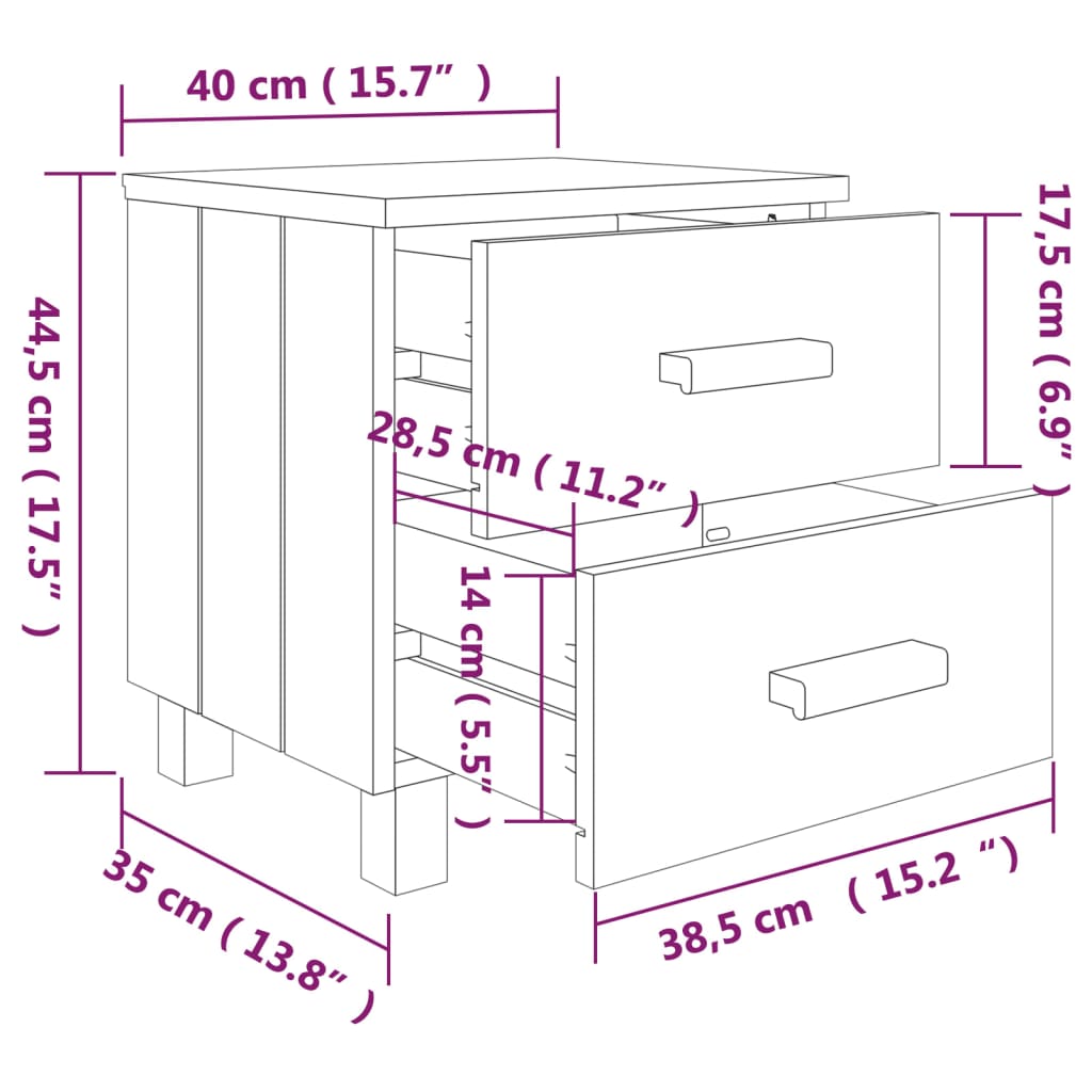 vidaXL Нощни шкафчета HAMAR, 2 бр, тъмносиви, 40x35x44,5 см, бор масив
