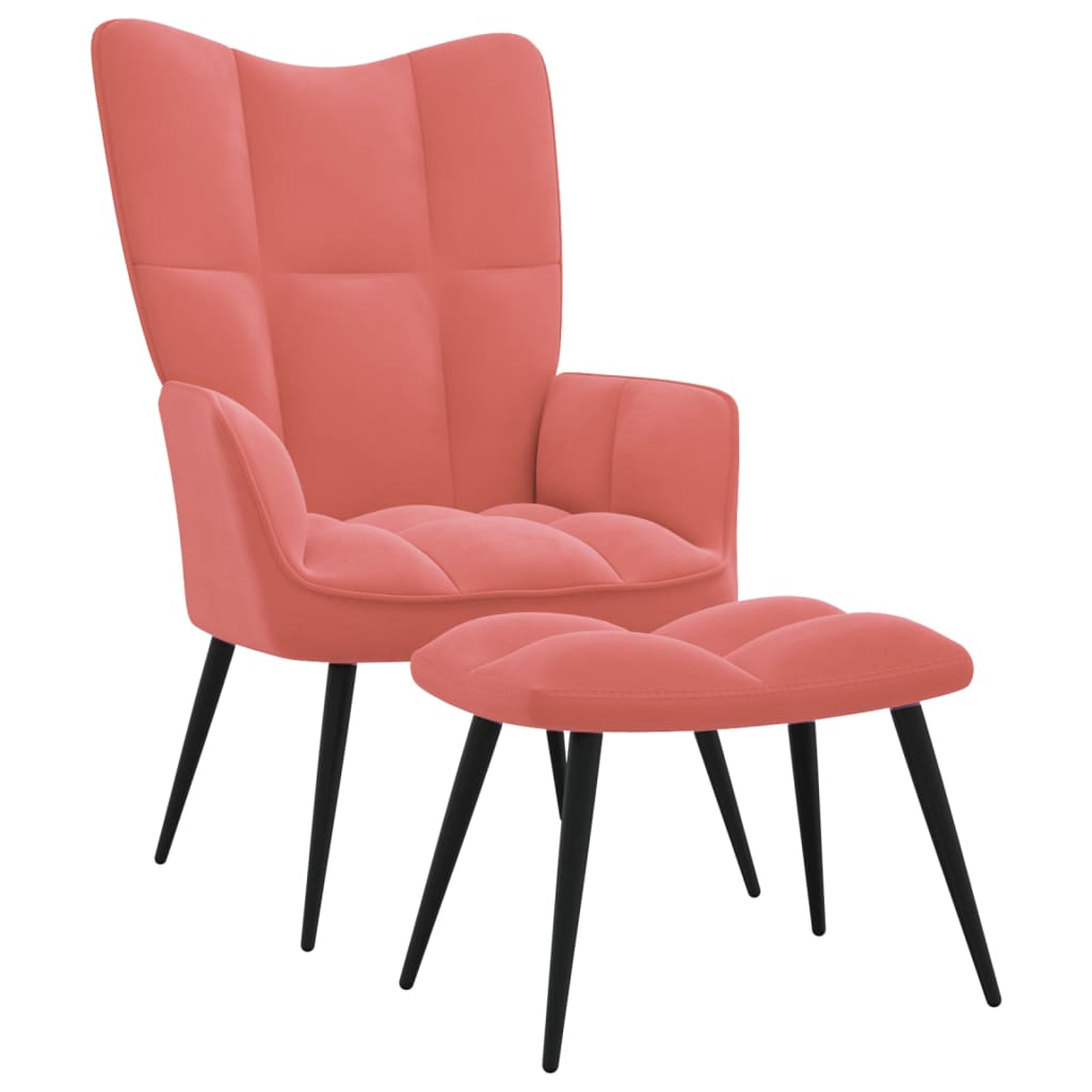 vidaXL Релаксиращ стол с табуретка, розов, кадифе