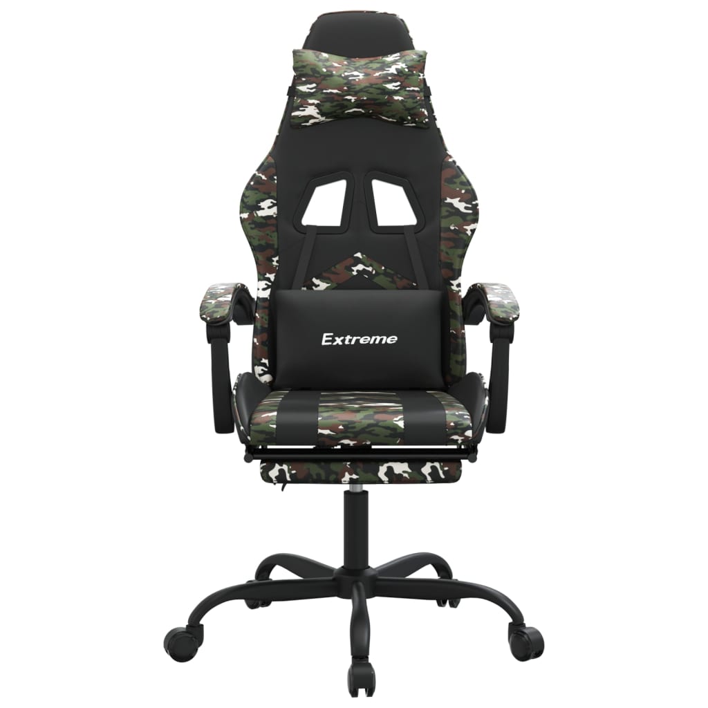 vidaXL Въртящ гейминг стол с подложка черен камуфлаж изкуствена кожа